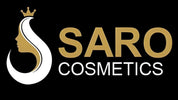 Saro Cosmetics logo with a stylized woman's face and crown on a black background